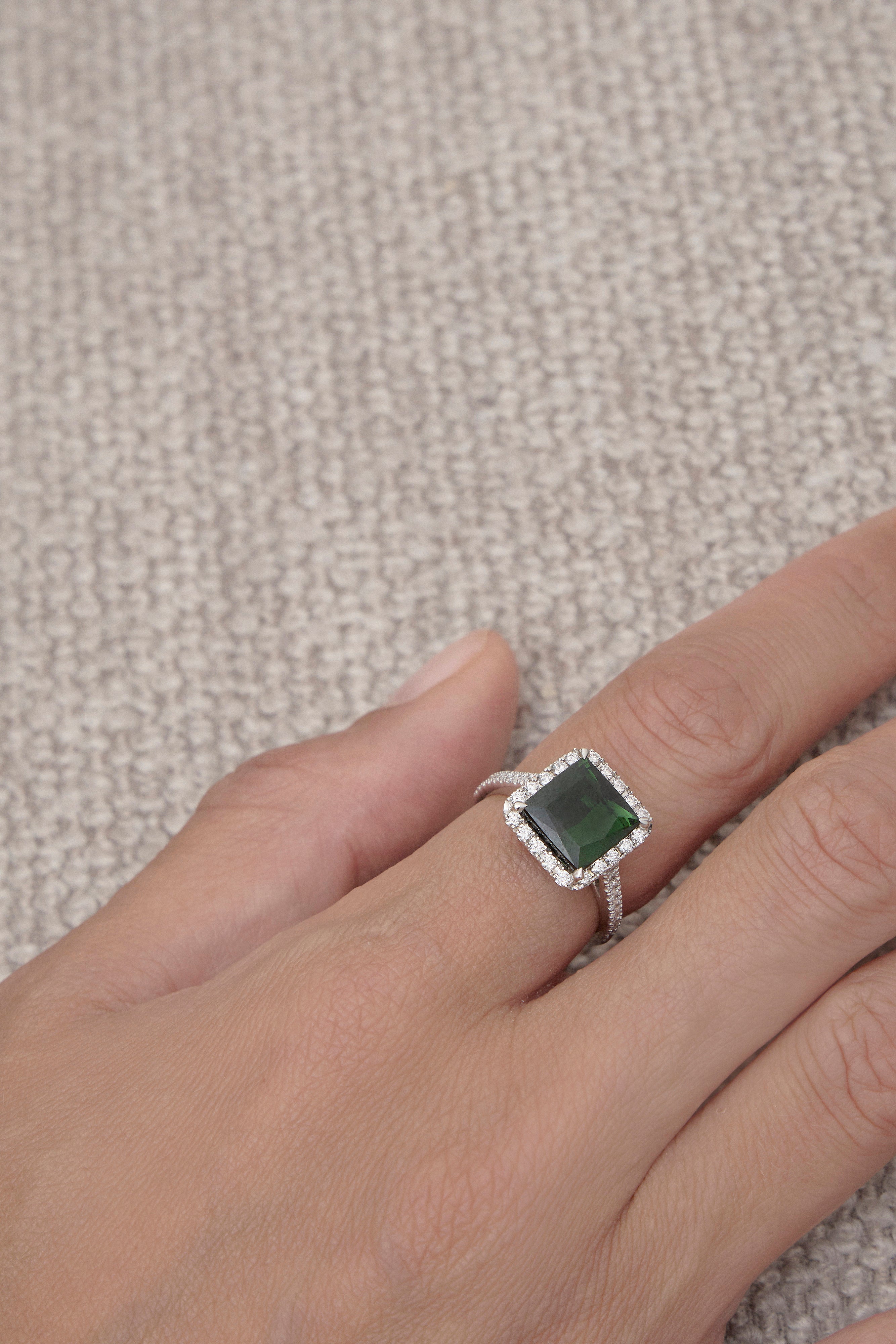 Tourmaline Cubic Halo Ring