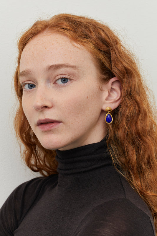 Vintage Lapis Drop Stud