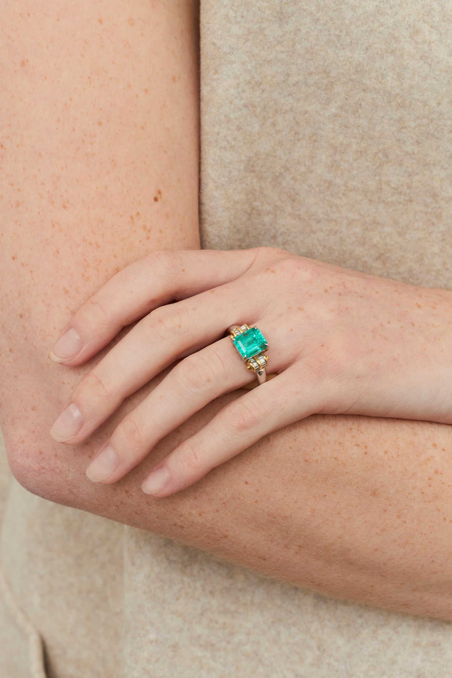 Emerald Volute Deco Inspired Ring