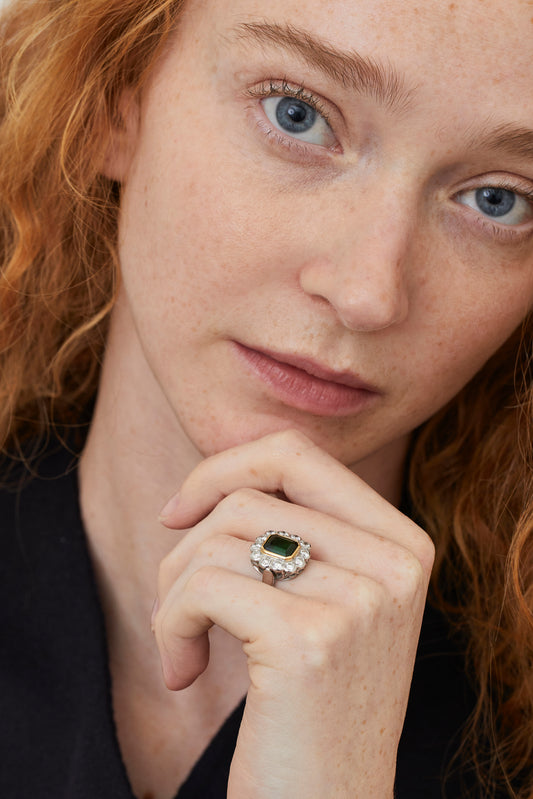 Tourmaline Vintage Cluster Ring