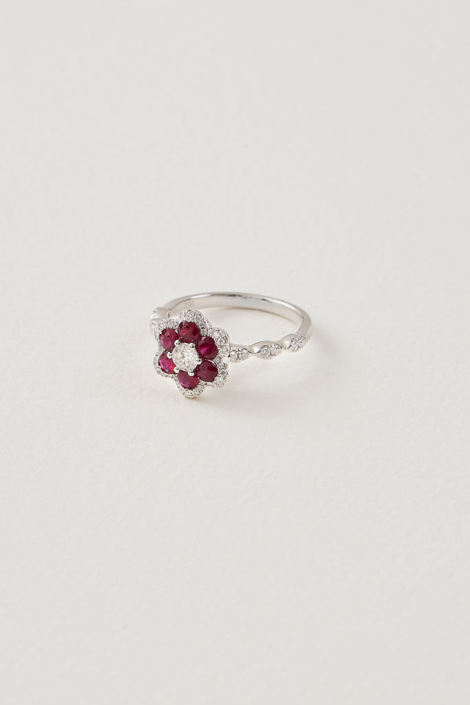 Ruby Floral Cluster Ring