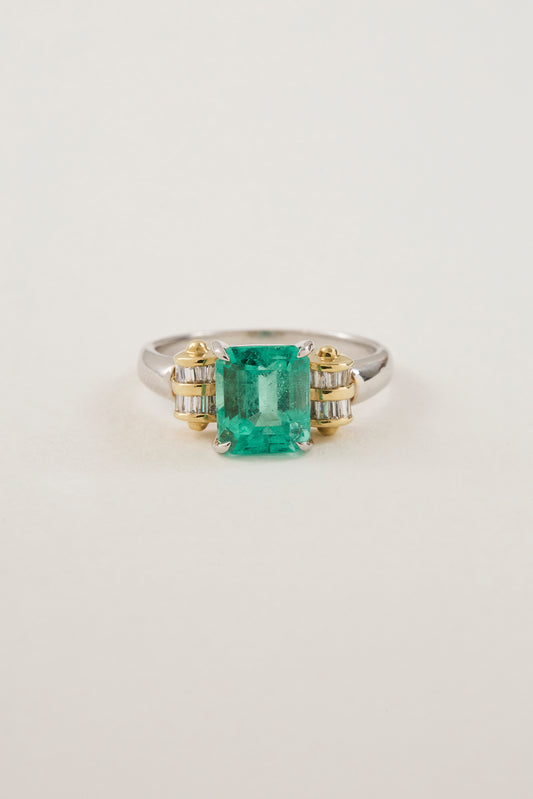 Emerald Volute Deco Inspired Ring
