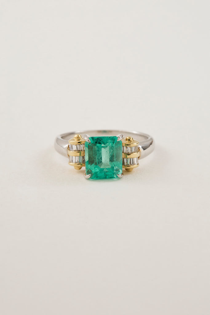Emerald Volute Deco Inspired Ring