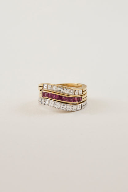 Mid Century Ruby Ring Set