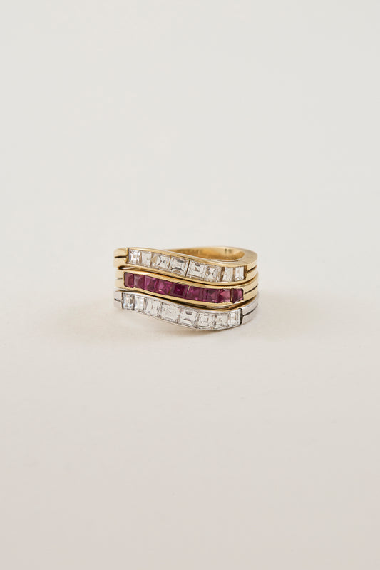 Mid Century Ruby Ring Set