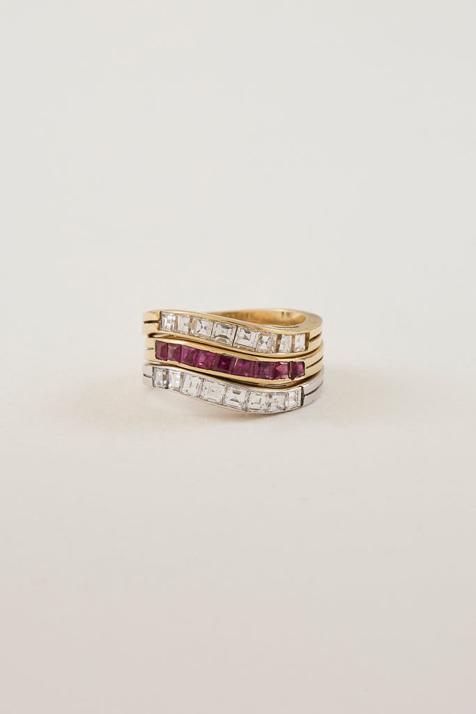 Mid Century Ruby Ring Set