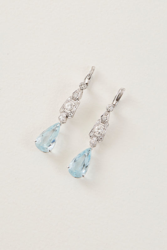 Aqua Art Deco Design Drop Earrings