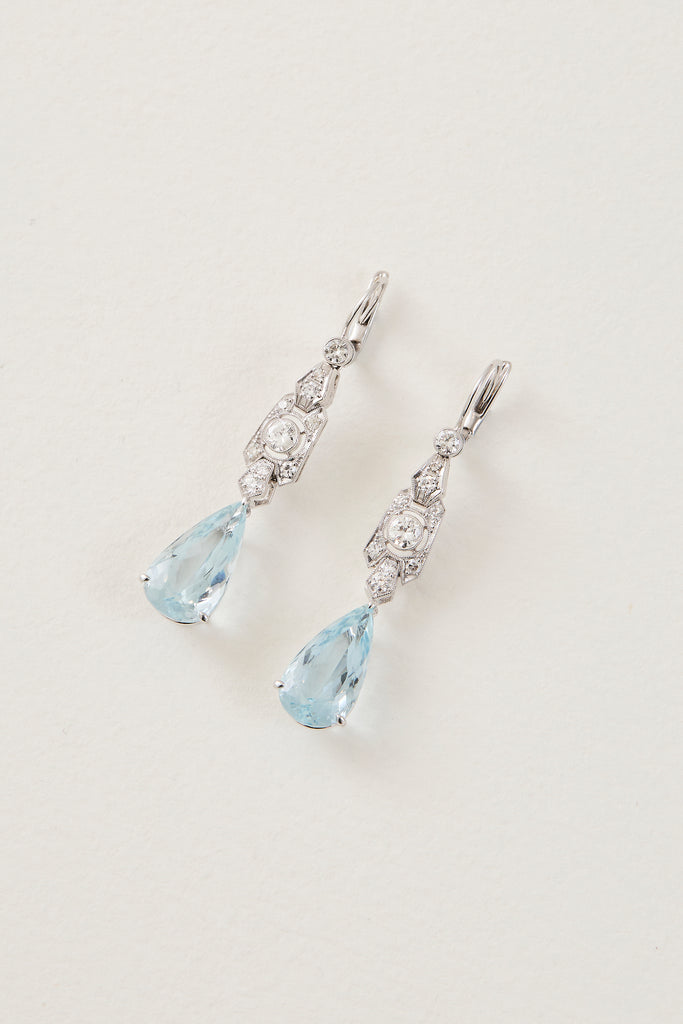 Aqua Art Deco Design Drop Earrings