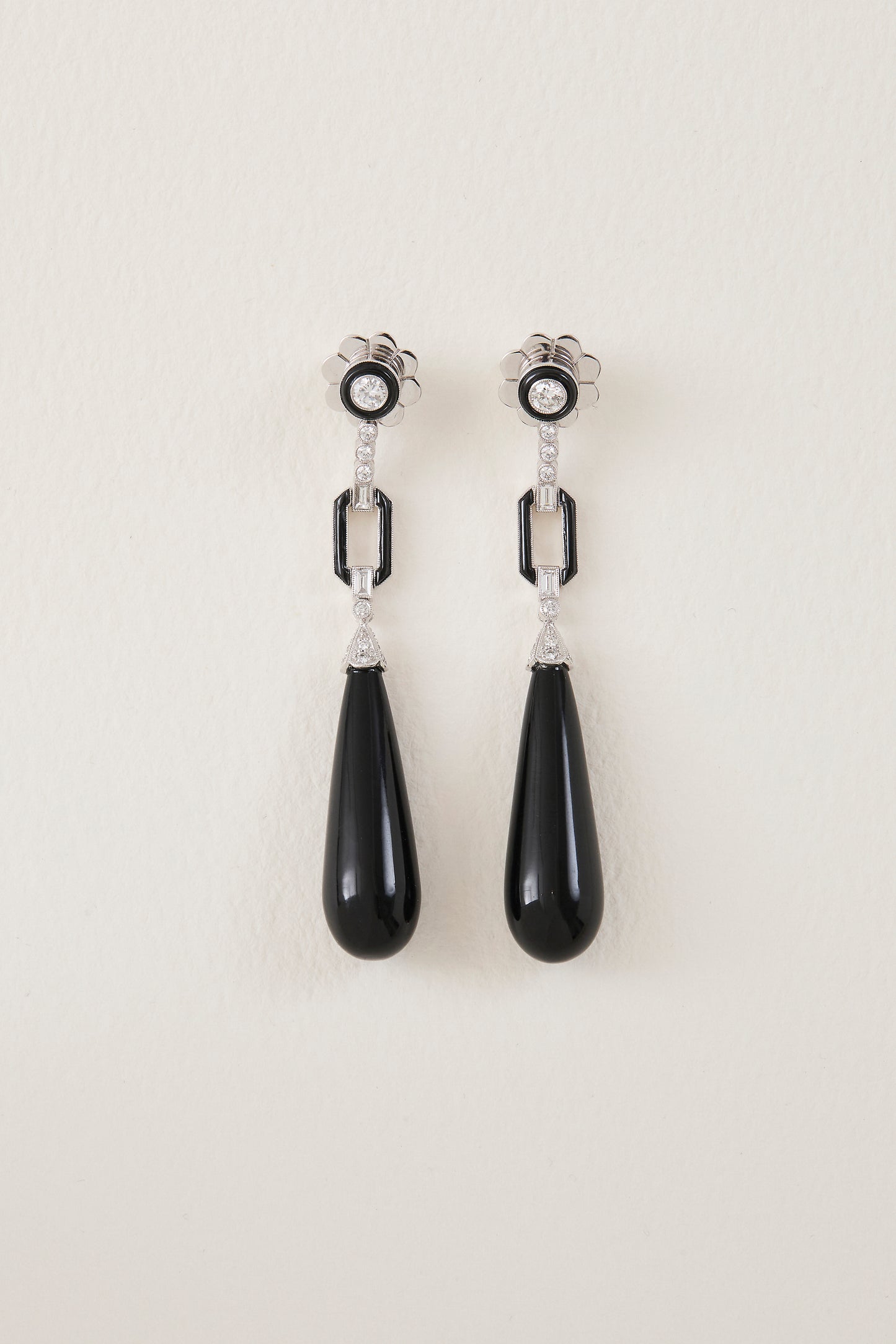Onyx Art Deco Design Drop Earrings