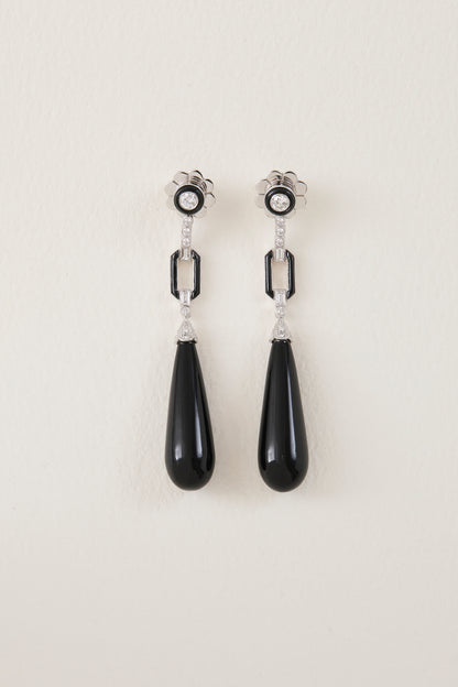 Onyx Art Deco Design Drop Earrings