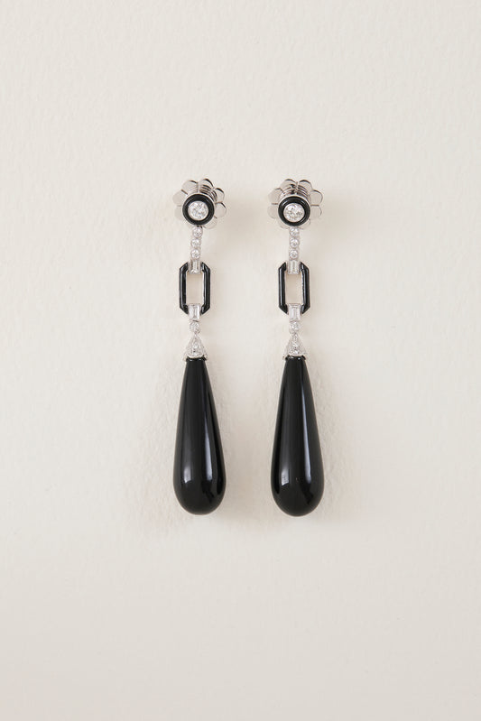 Onyx Art Deco Design Drop Earrings