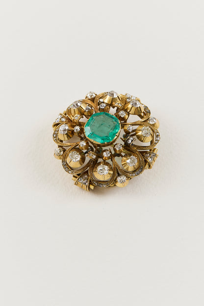 Georgian Emerald and Diamond Brooch