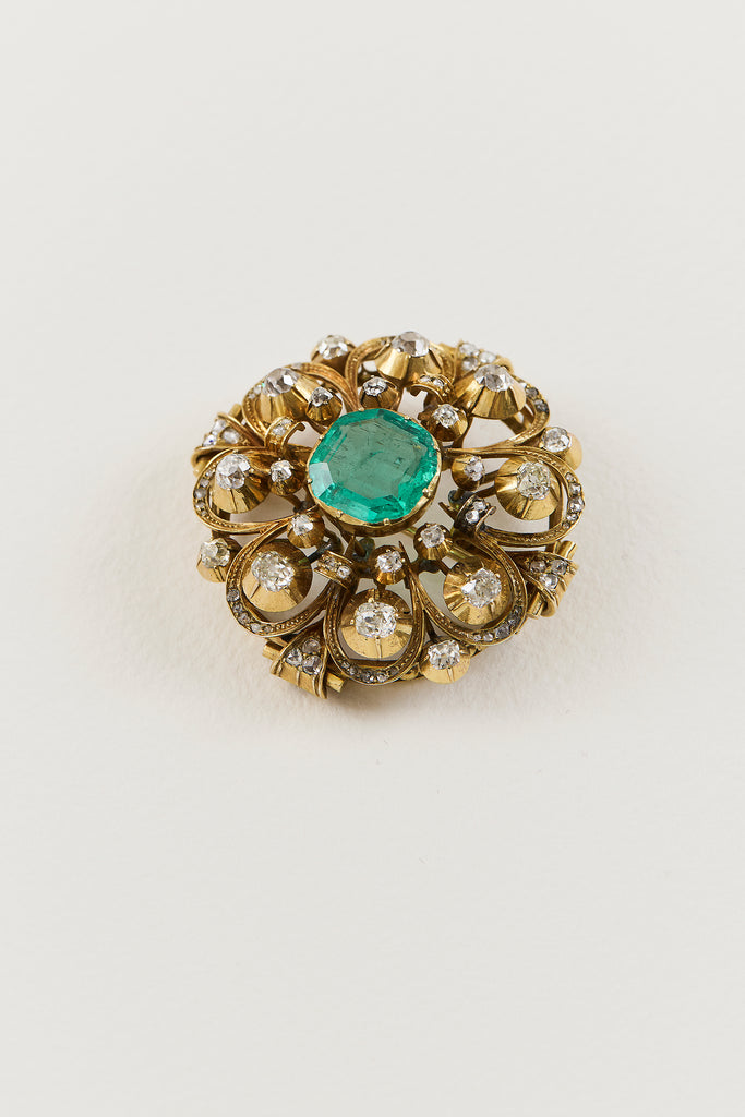 Georgian Emerald and Diamond Brooch