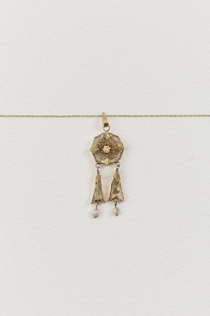 Art Nouveau Diamond and Pearl Pendant
