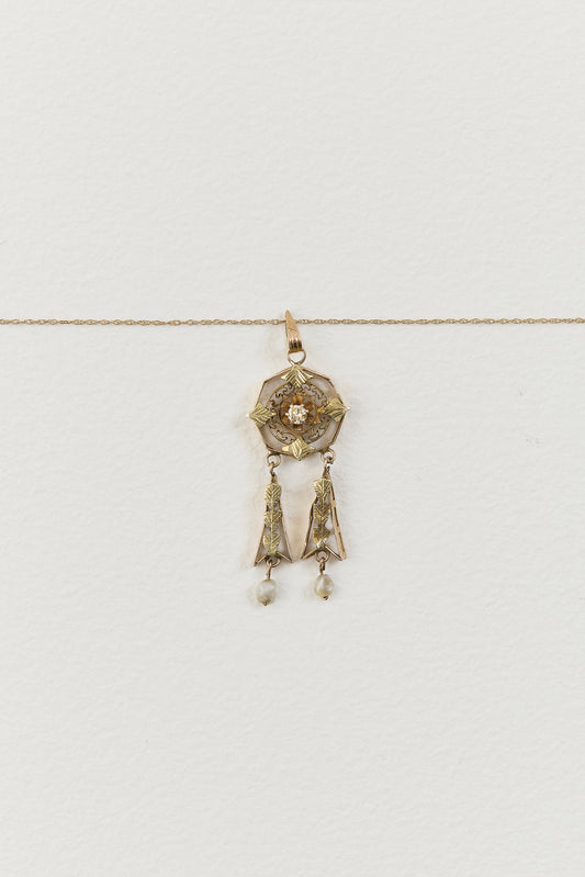 Art Nouveau Diamond and Pearl Pendant