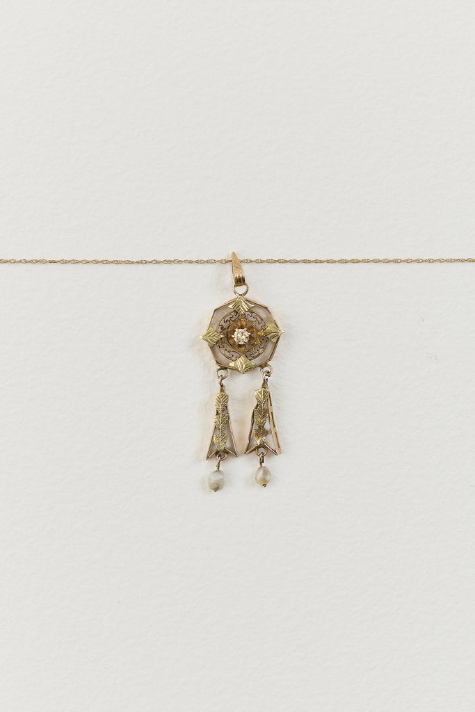 Art Nouveau Diamond and Pearl Pendant
