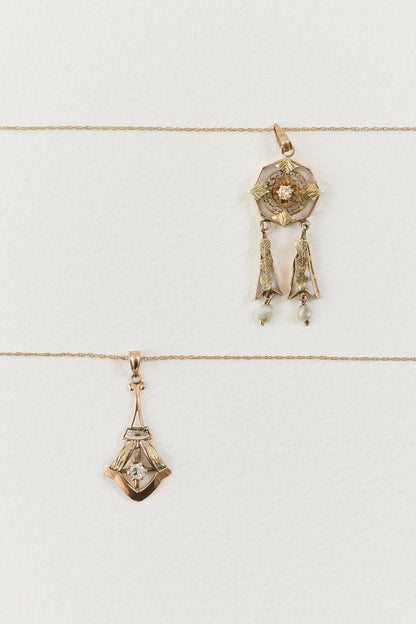 Art Nouveau Diamond and Pearl Pendant