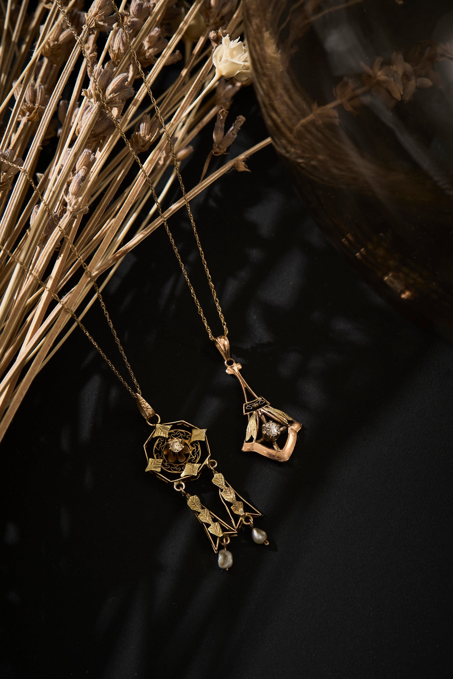 Art Nouveau Diamond and Pearl Pendant