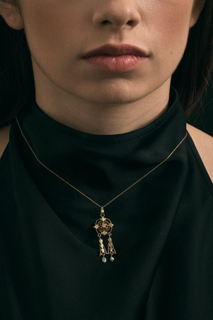 Art Nouveau Diamond and Pearl Pendant