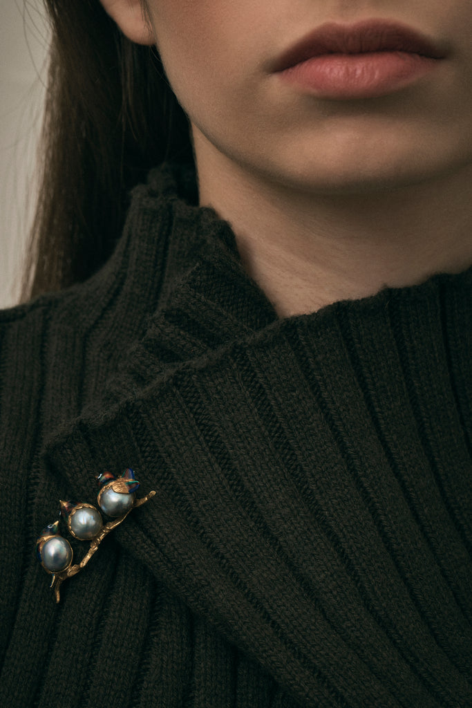 Tahitian Pearl Bird Brooch