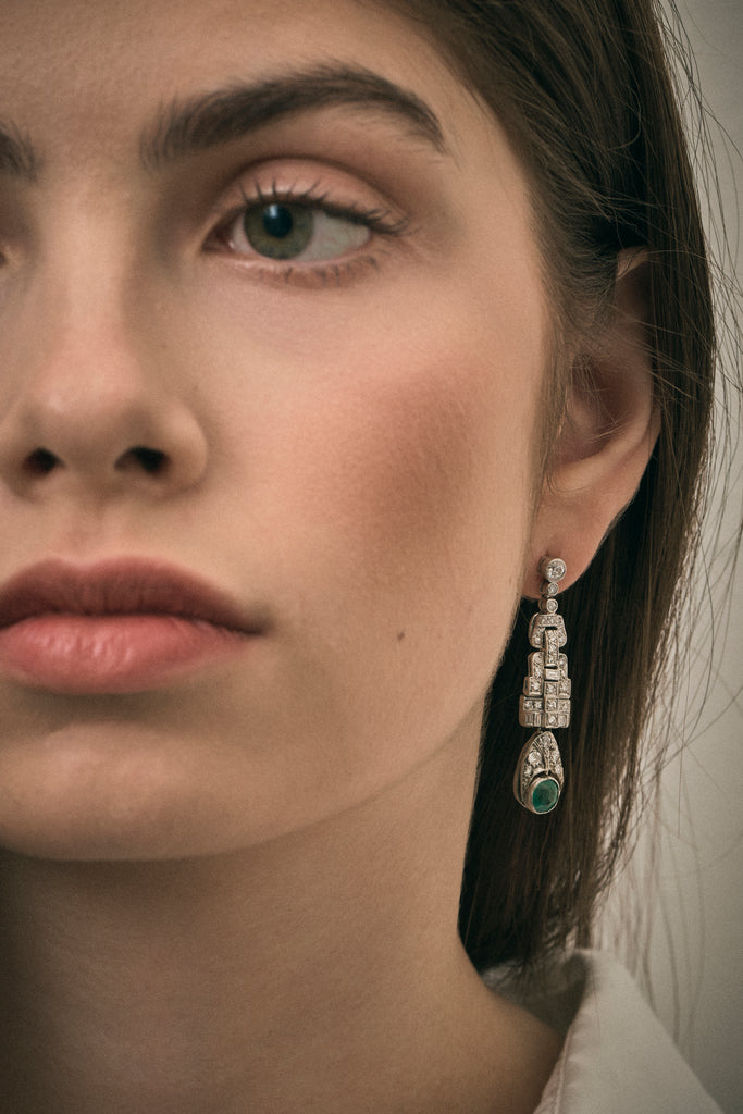 Art Deco Emerald Drop Earrings