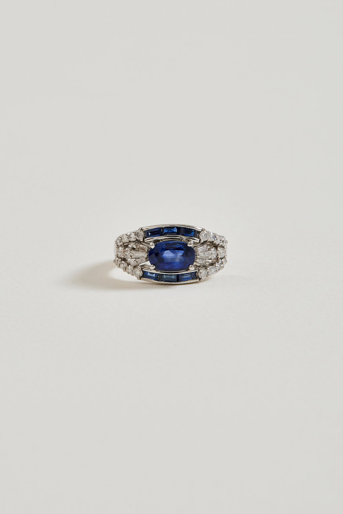East-West Sapphire and Diamond Ring