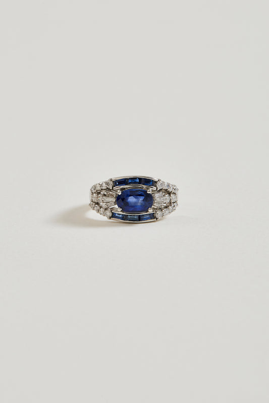 East-West Sapphire and Diamond Ring