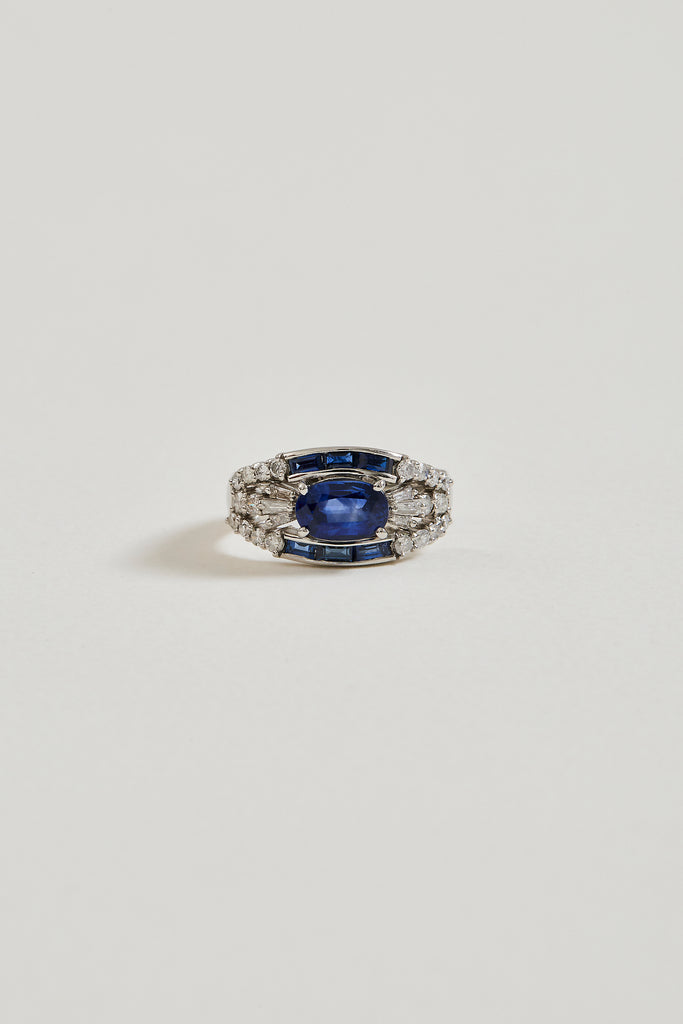 East-West Sapphire and Diamond Ring