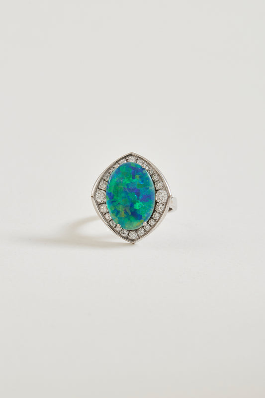 Black Opal and Diamond Ring