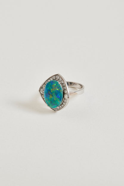 Black Opal and Diamond Ring