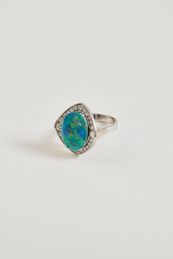 Black Opal and Diamond Ring