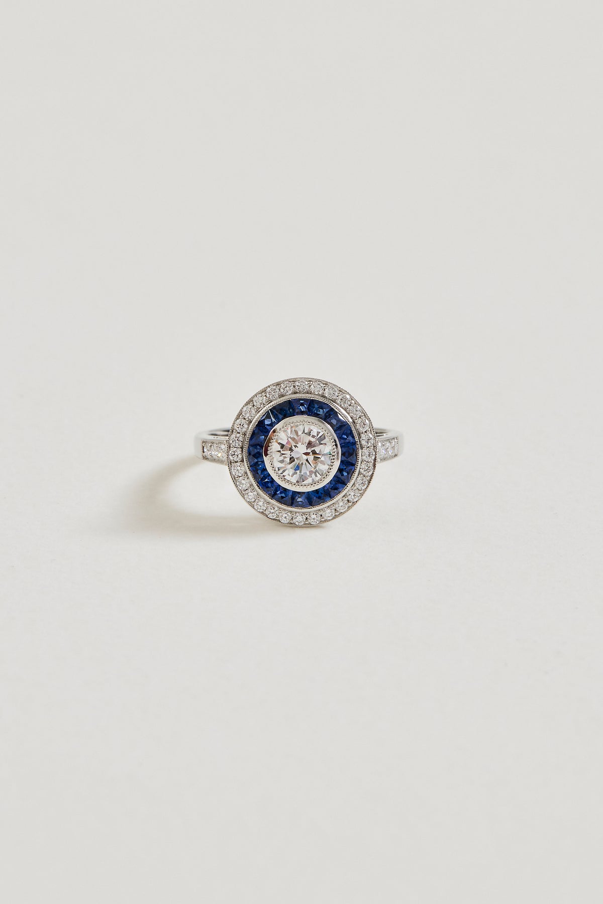 Sapphire Target Art Deco Design Ring