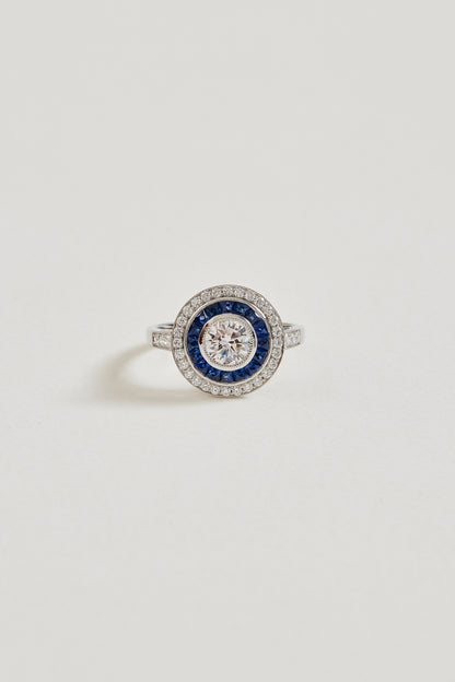 Sapphire Target Art Deco Design Ring