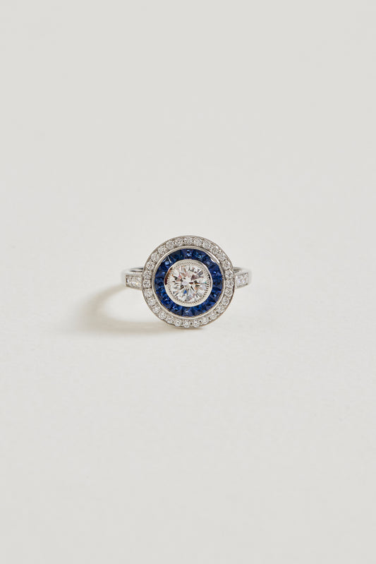 Sapphire Target Art Deco Design Ring