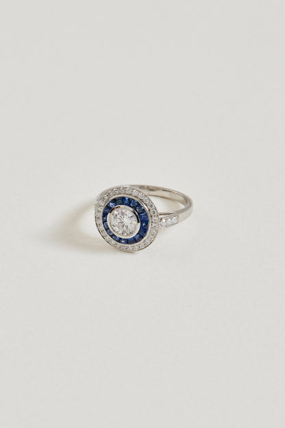 Sapphire Target Art Deco Design Ring