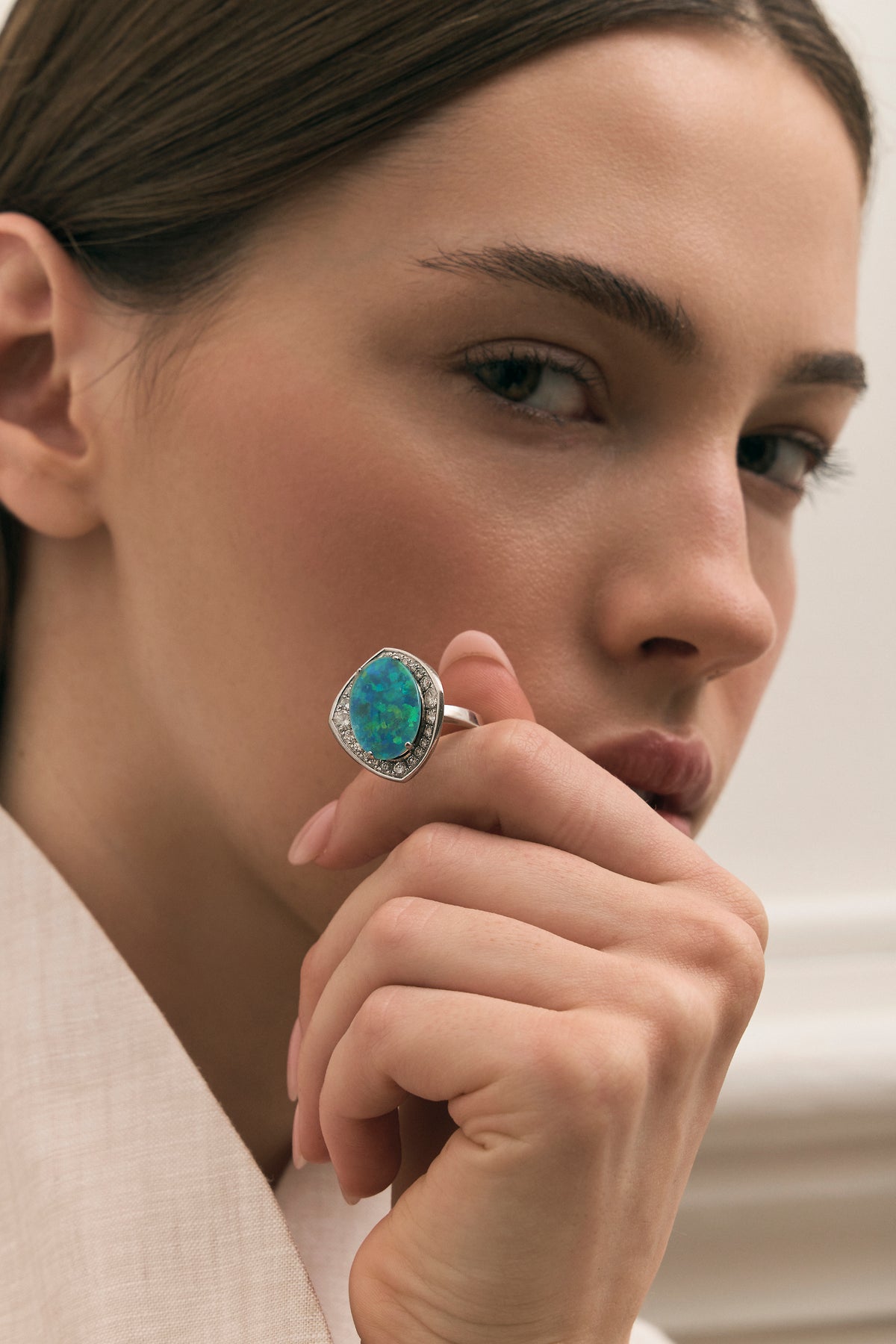 Black Opal and Diamond Ring