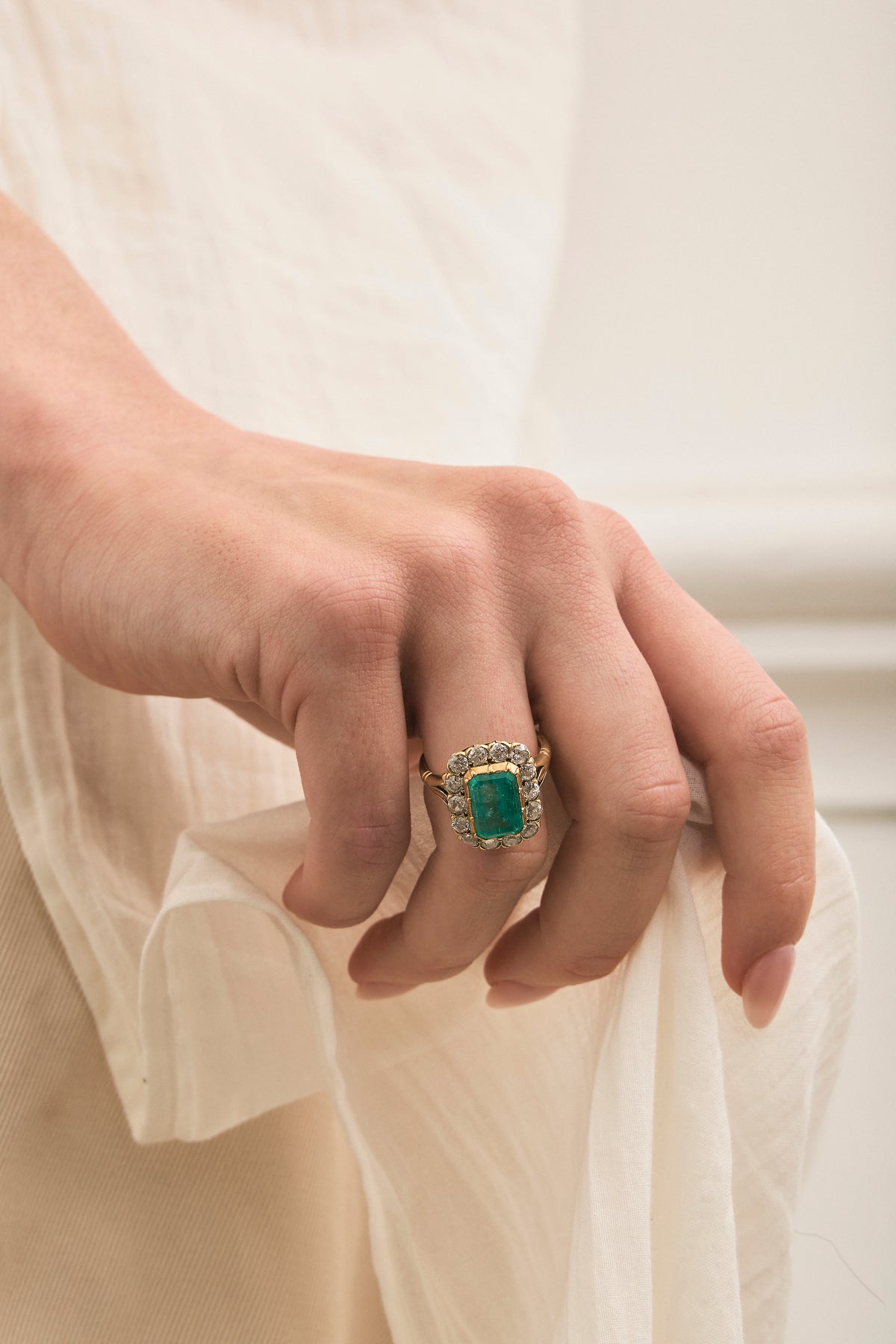 Vintage Emerald and Diamond Cluster Ring