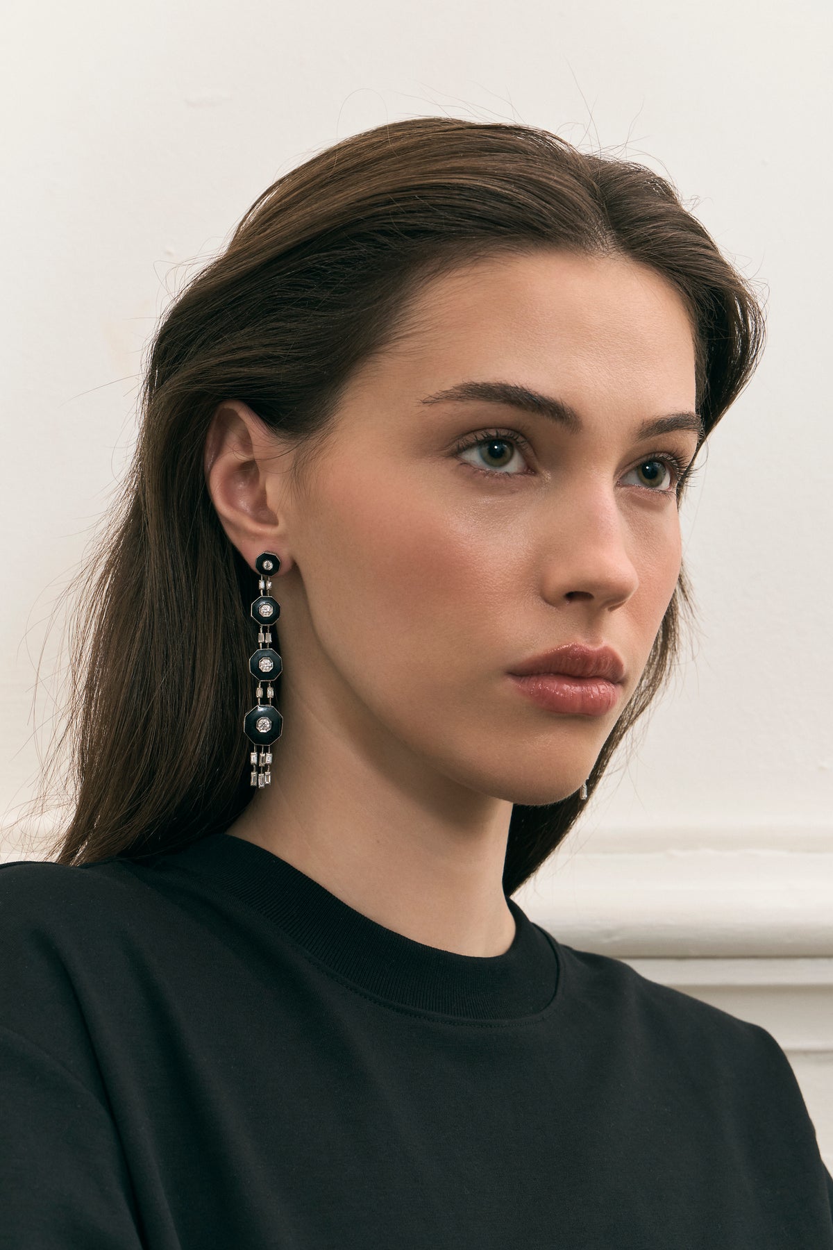 Enamel Deco Design Drop Earrings
