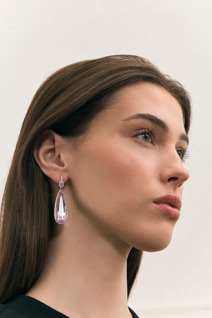 Kunzite and Diamond Drop Earrings