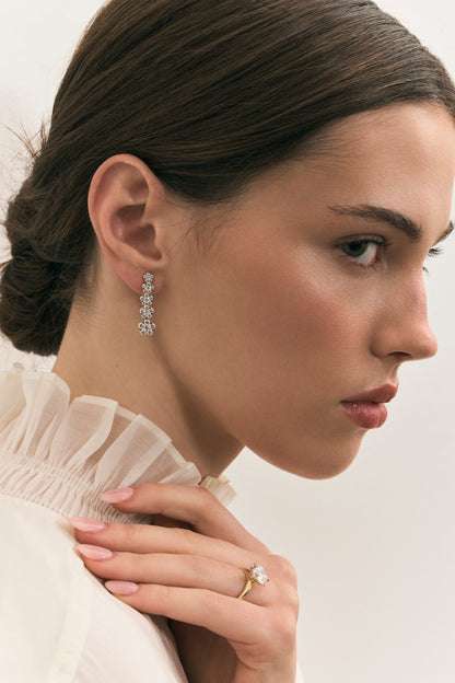 Floral Diamond Drop Earrings