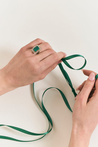 Vintage Emerald and Diamond Cluster Ring