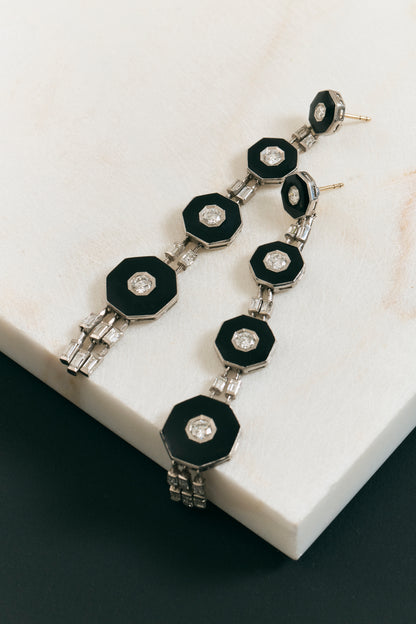 Enamel Deco Design Drop Earrings