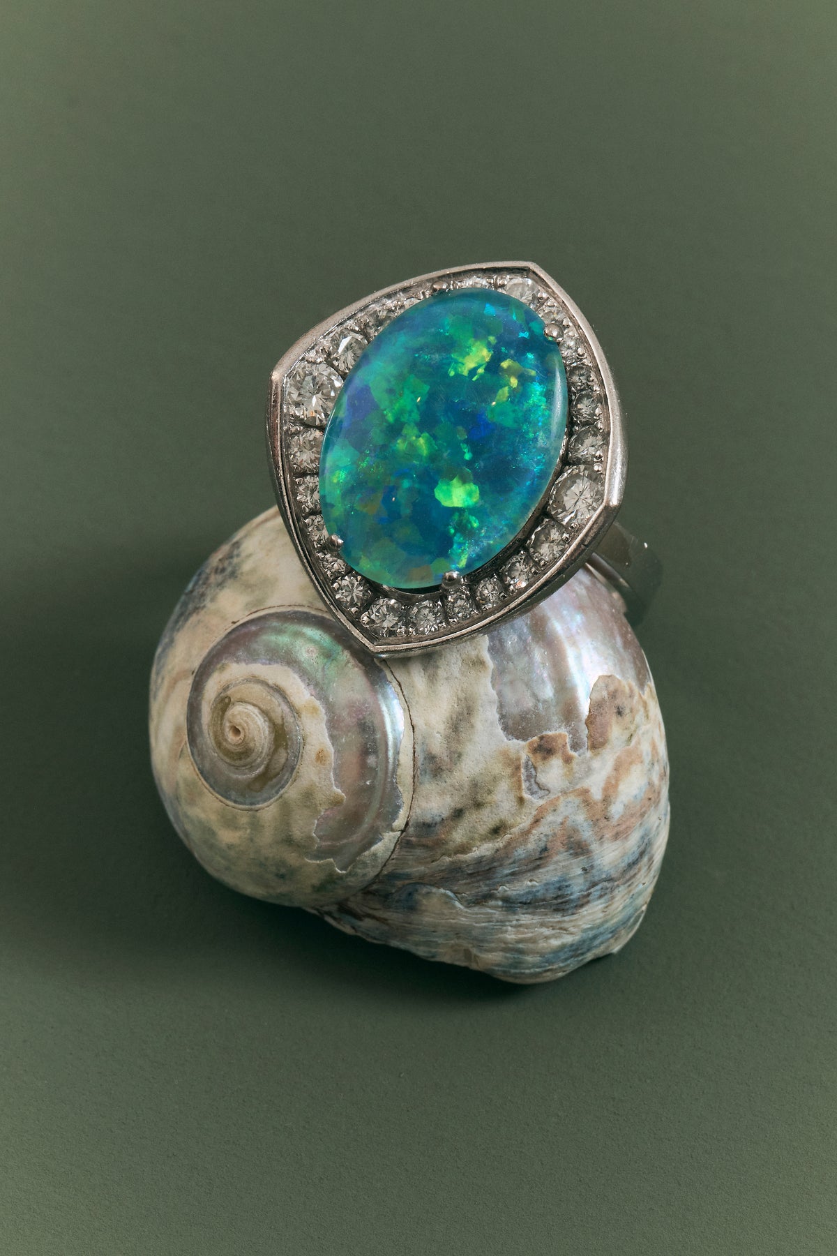 Black Opal and Diamond Ring