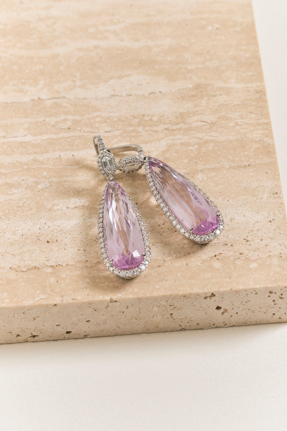 Kunzite and Diamond Drop Earrings