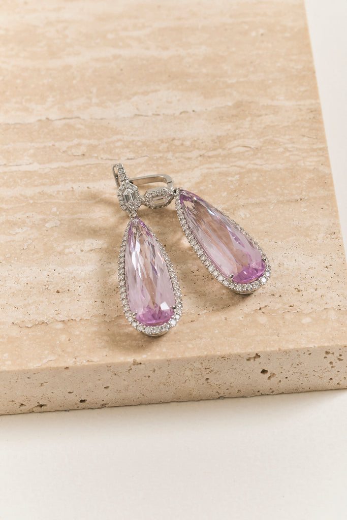 Kunzite and Diamond Drop Earrings