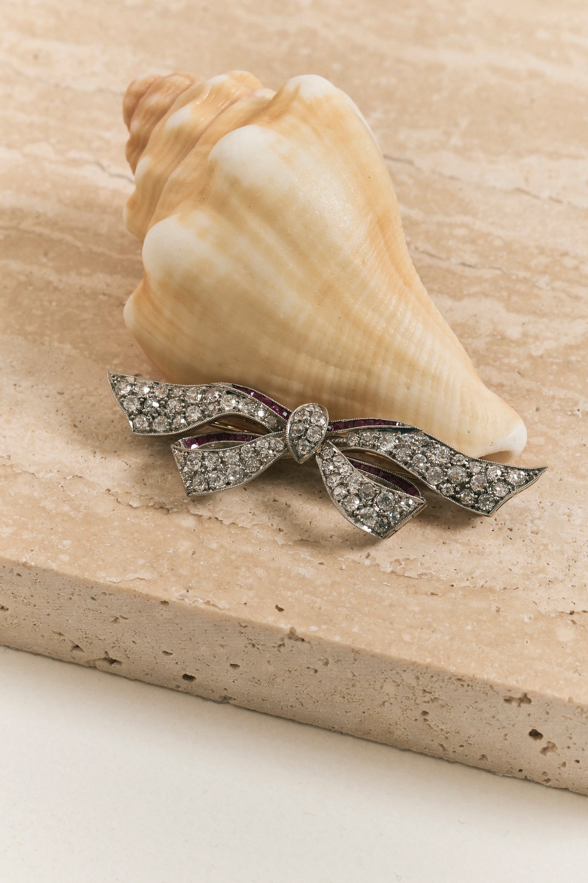 Diamond and Ruby Edwardian Bow Brooch