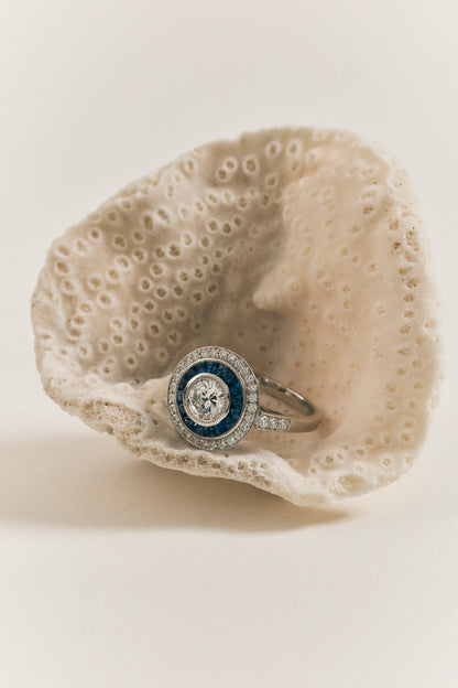 Sapphire Target Art Deco Design Ring