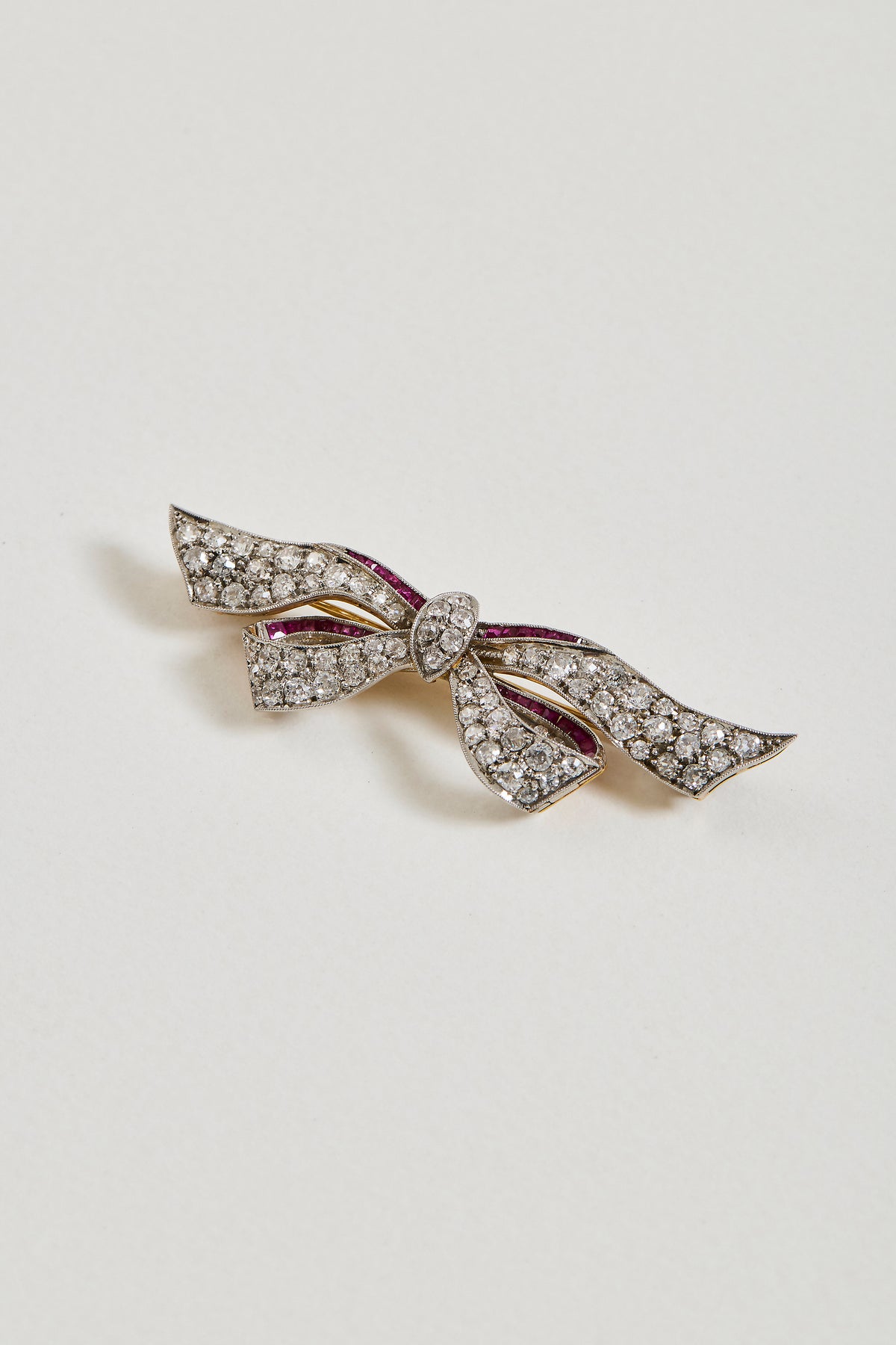 Diamond and Ruby Edwardian Bow Brooch