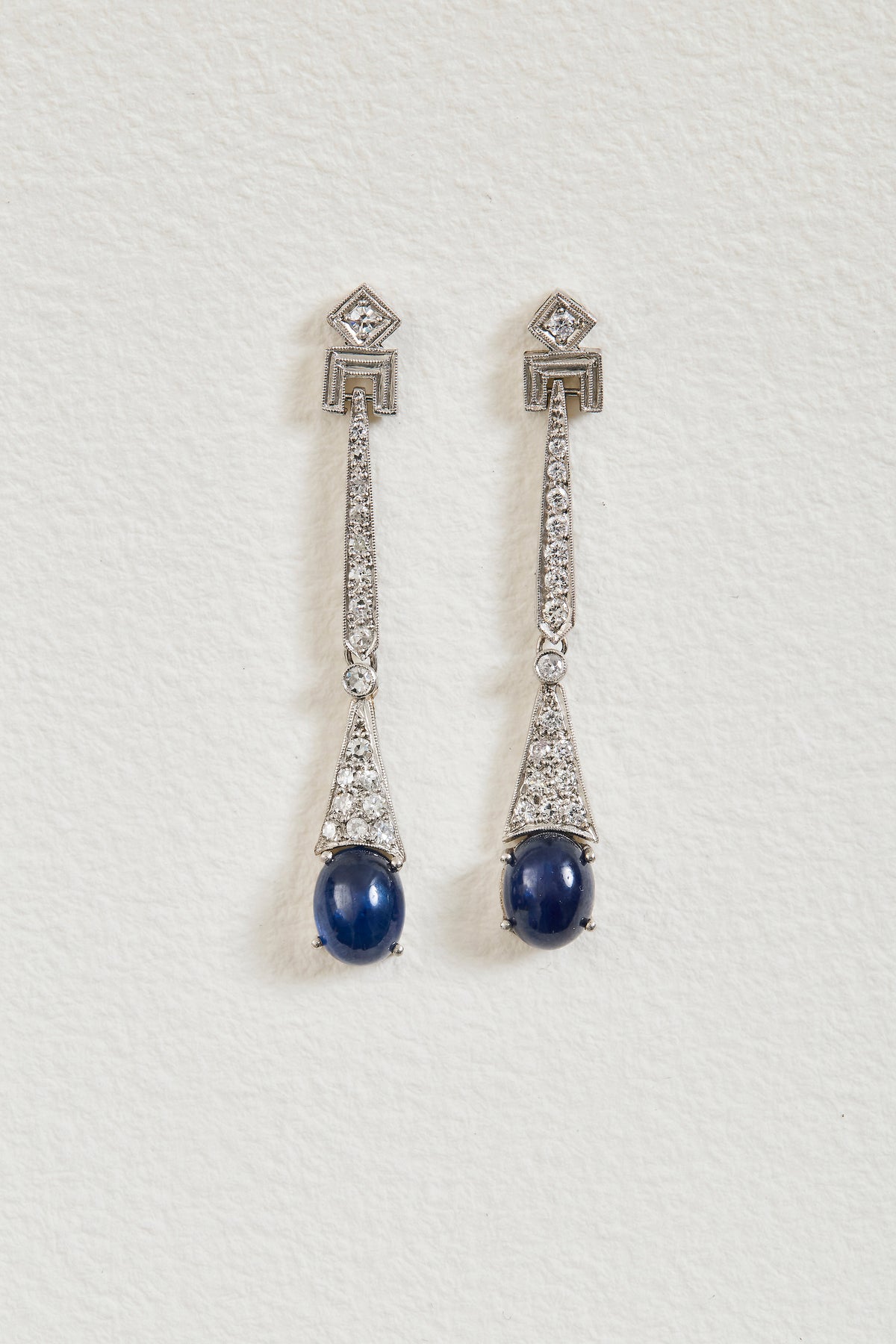 Sapphire Art Deco Design Drop Earrings