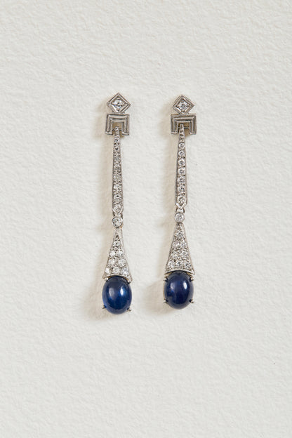 Sapphire Art Deco Design Drop Earrings